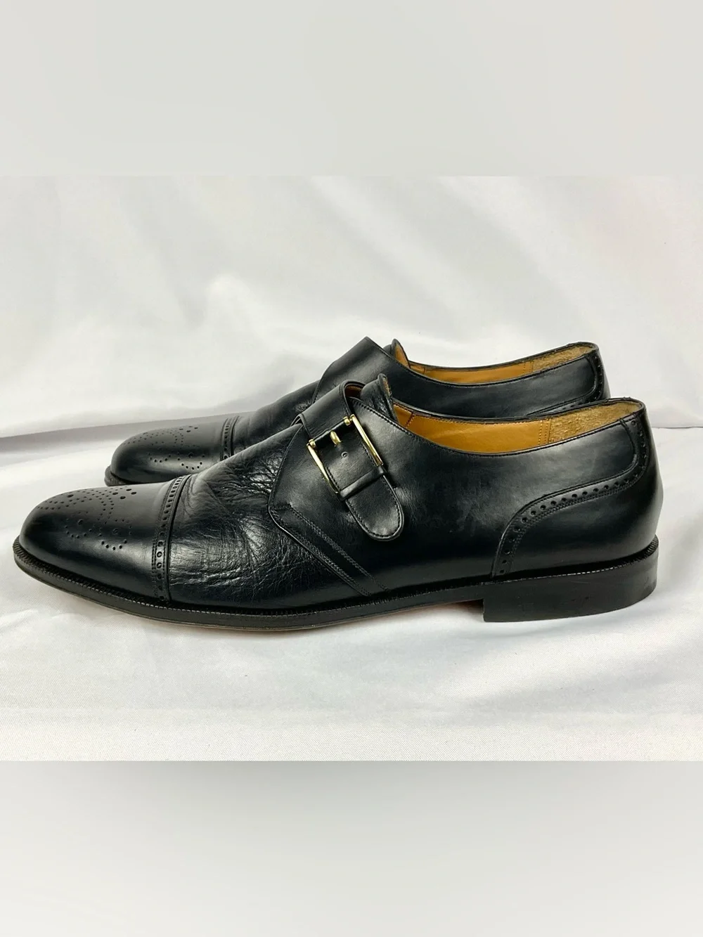 Mezlan Monk Strap Dress Shoes Black Leather Cap Toe Athens Mens Sz 10.5M